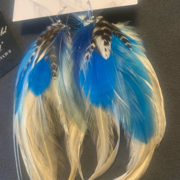 Blue White Cream Genuine Leather Festival Earrings NWT - Picture 8 of 11